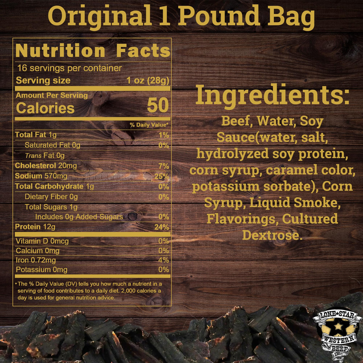 Close-up of Lone Star jerky texture highlighting tender slices