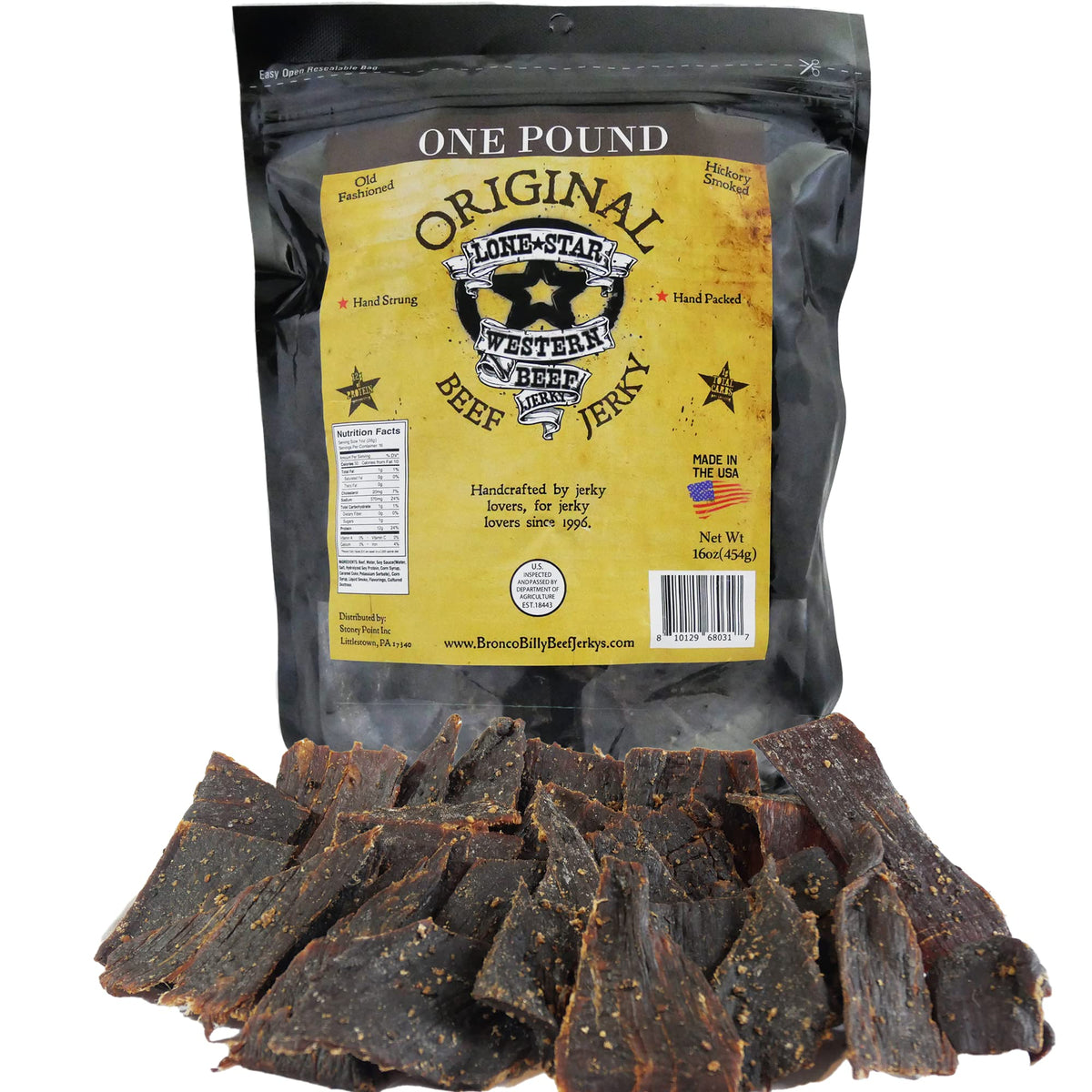 Lone Star Original Beef Jerky in hickory-smoked bag offering a savory protein boost
