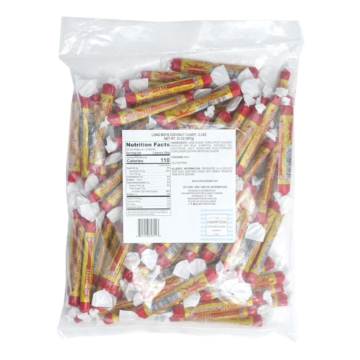 The Hampton Long Boys Coconut Candy wrapped pieces ideal for on-the-go snacking