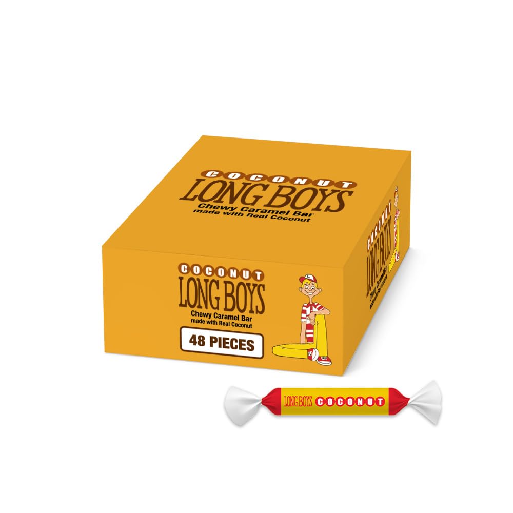 Long Boys Coconut Caramel Box Front display ready for sharing at parties