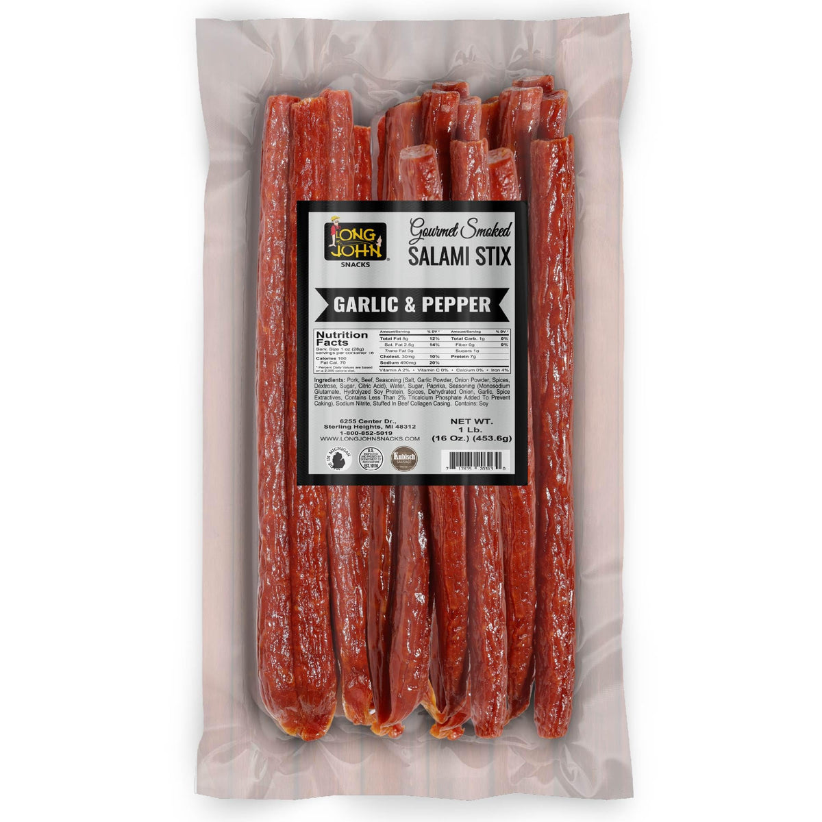 Long John Snacks dried salami sticks bulk pack for on-the-go protein.