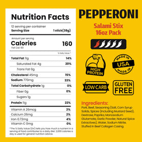 Long John Snacks dried salami sticks back view, bulk packaging for sharing
