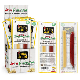 Long John Snacks meat and cheese sticks with spicy sausage offer a savory protein snack.