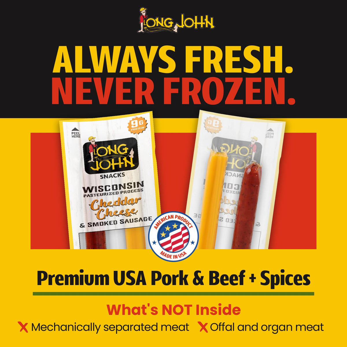 Long John Snacks spicy pepper jack stick delivers jalapeño heat and bold taste.