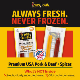 Long John Snacks spicy pepper jack stick delivers jalapeño heat and bold taste.