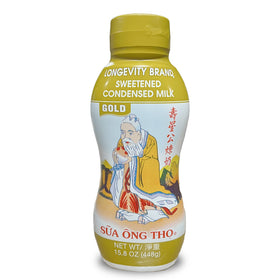 Longevity condensed milk bottle pouring over desserts for smooth, rich sweetness