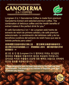 Steaming cup of Longreen Ganoderma Coffee, ready in seconds with a 2-in-1 blend.