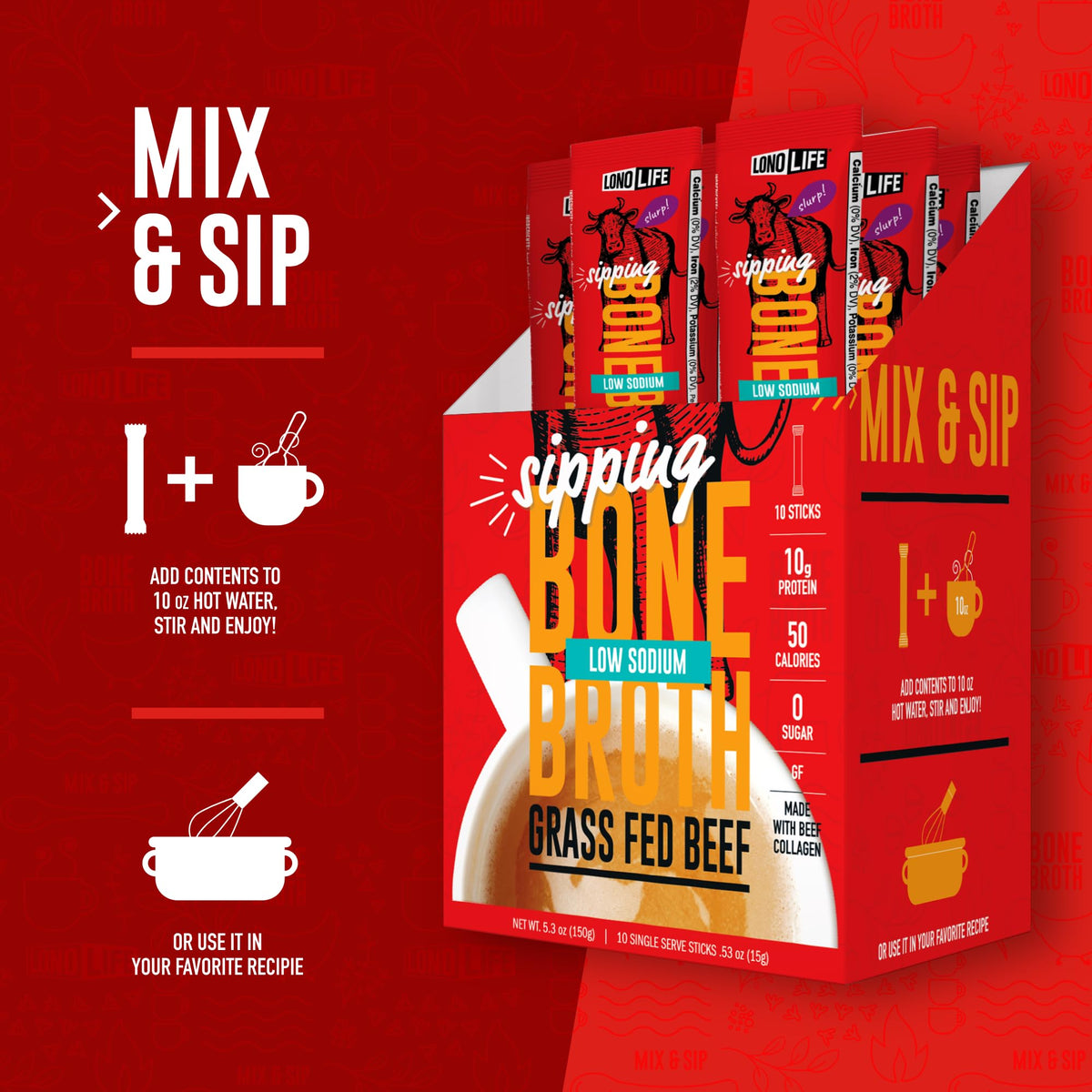 LonoLife 10g protein per serving graphic on the container