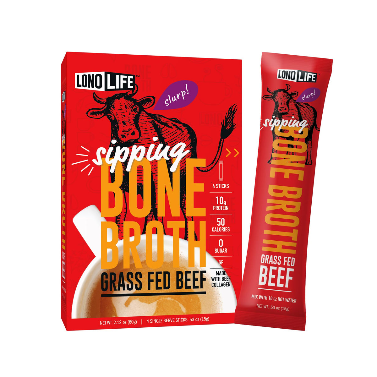 LonoLife beef bone broth powder bottle pour for quick, protein-rich nourishment