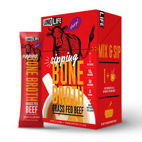 LonoLife beef bone broth powder pack offers quick, protein-rich nourishment on the go.