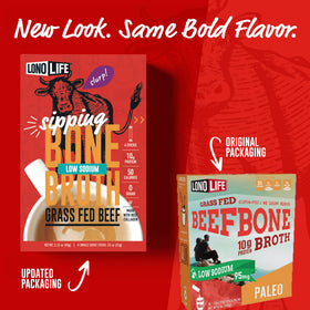 LonoLife grass-fed beef bone broth powder with scoop illustrating pure ingredients