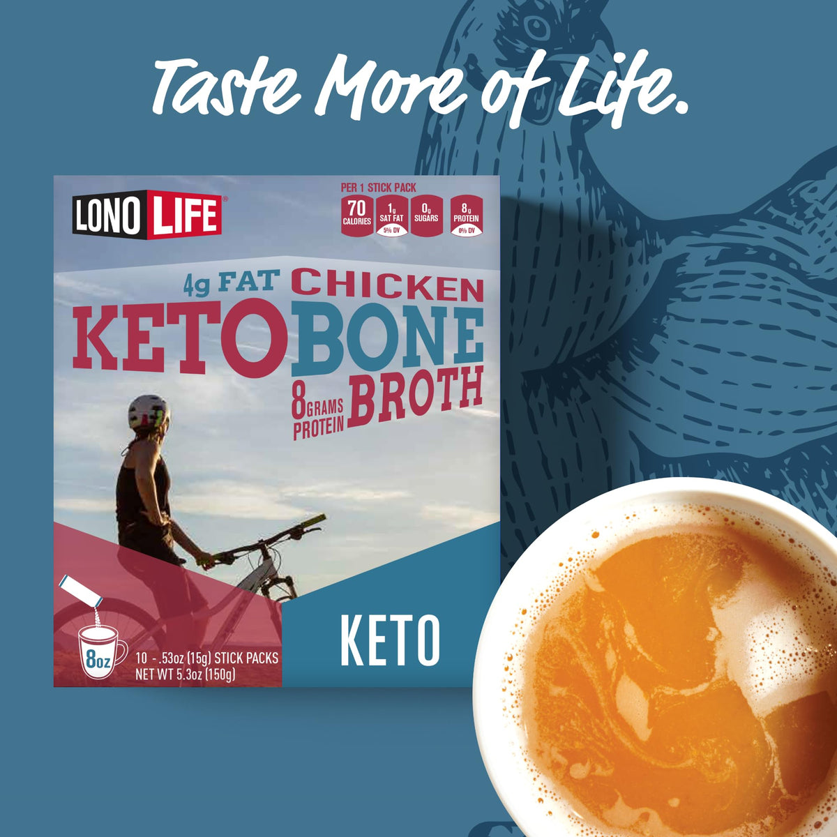 LonoLife Keto Chicken Bone Broth Heat-Ready cup for easy refuel.