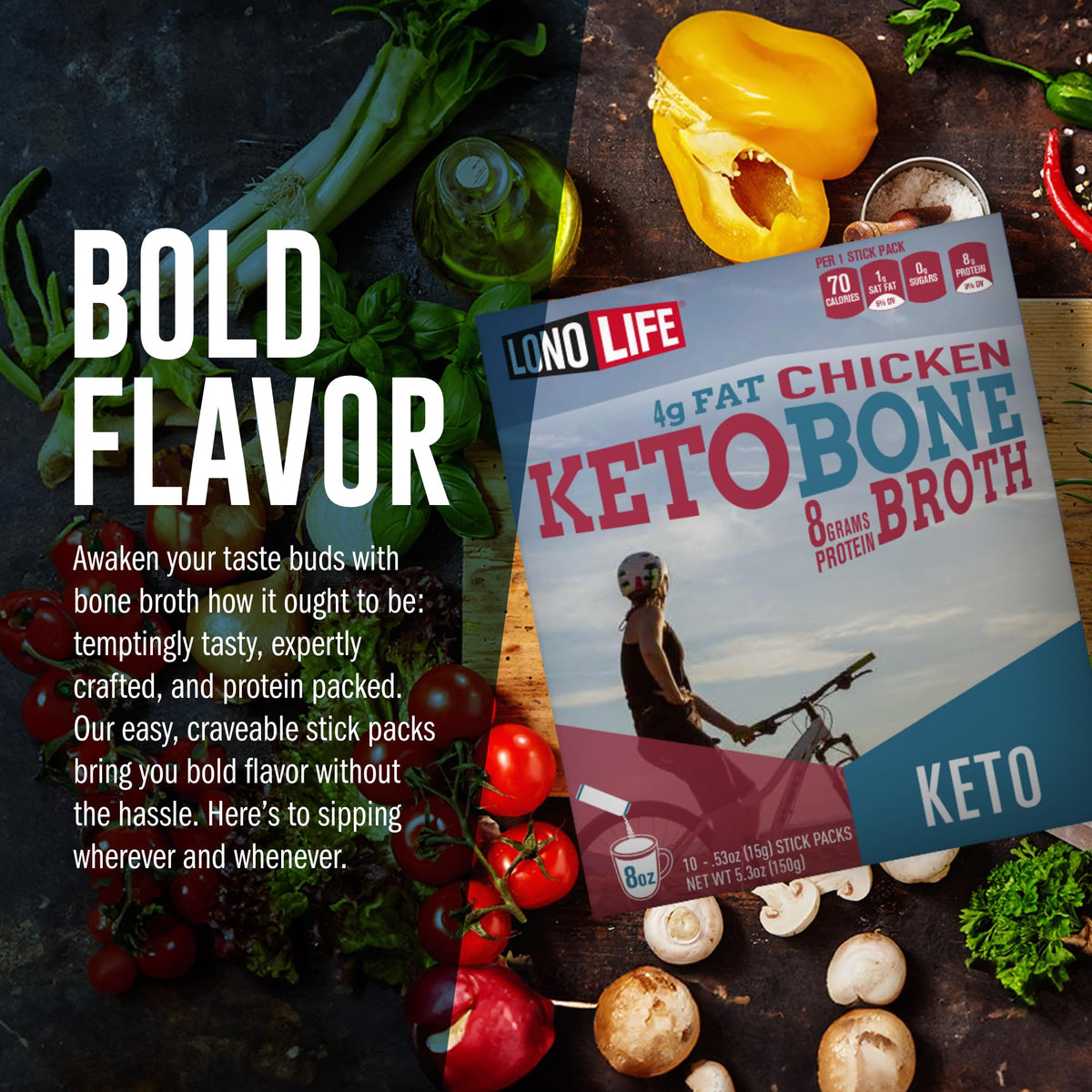 LonoLife Keto Chicken Bone Broth Ingredients highlight natural flavors.