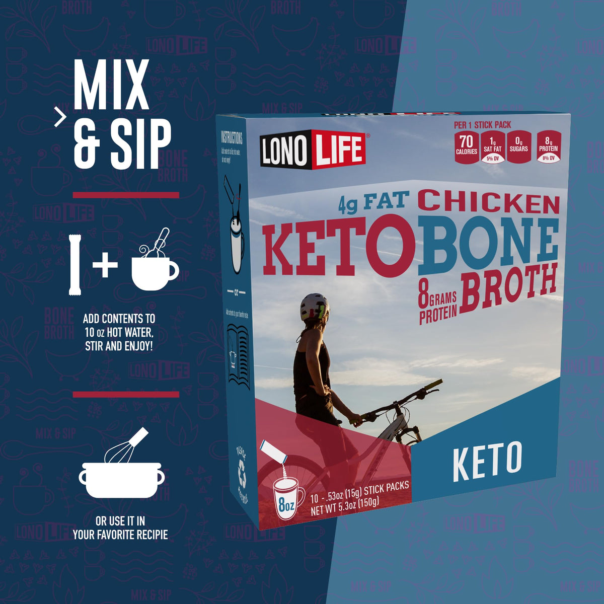 LonoLife Keto Chicken Bone Broth Scoop for quick, easy prep.