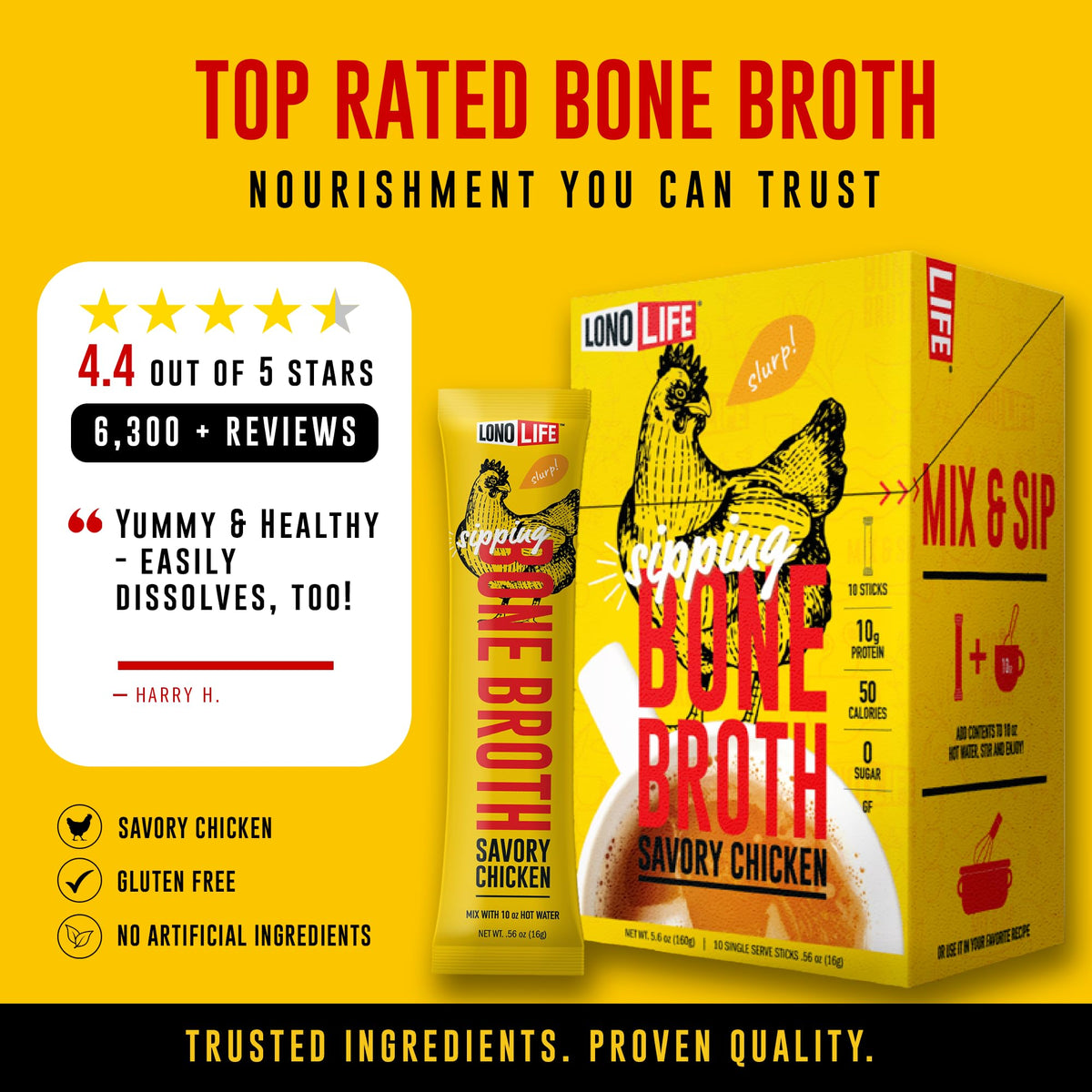 LonoLife digestive-friendly bone broth stick in a busy day setup