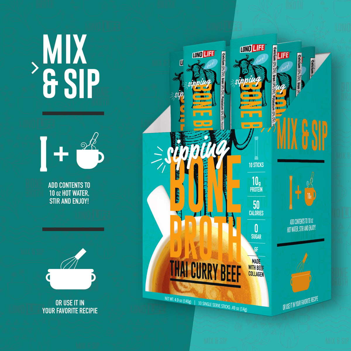 LonoLife Keto Paleo-friendly Bone Broth image underscores clean ingredients.