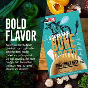LonoLife Natural Ingredients Bone Broth Pack shots highlight no artificial additives.