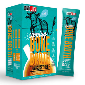 LonoLife Thai Curry Beef Bone Broth Powder Pack for convenient protein on the go.
