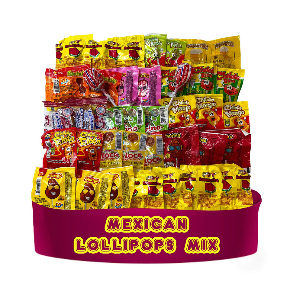 LookOn Mexican Candy Lollipops 40-piece bag with assorted flavors for sharing and gifting.