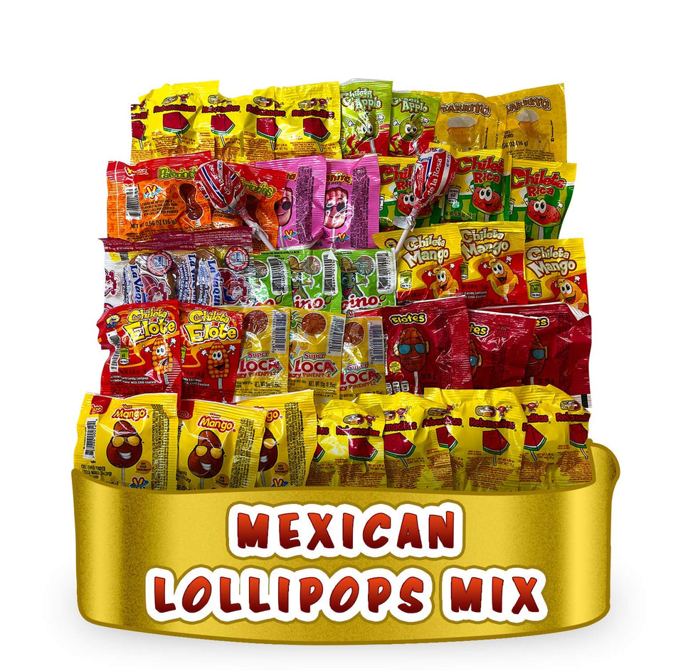 LookOn Mexican Candy Lollipops variety pack closeup; colorful treats for sharing.