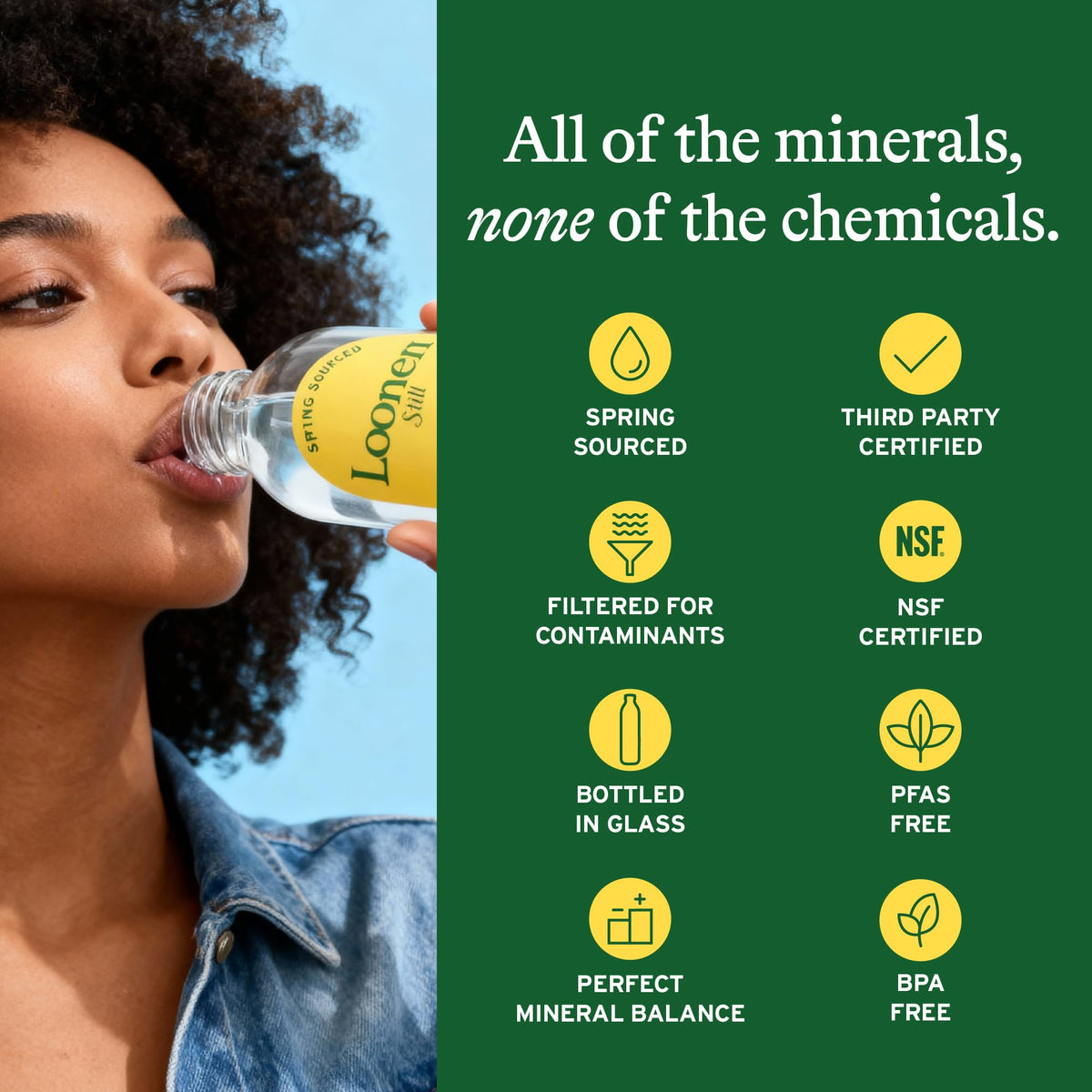 Loonen mineral-balanced water in a glass bottle for everyday hydration