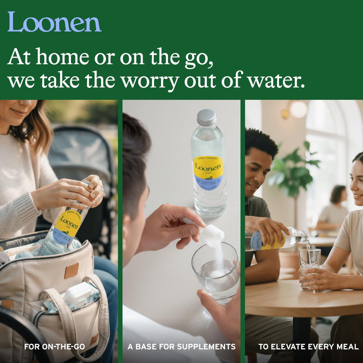 Loonen still and sparkling options suitable for meals and workouts