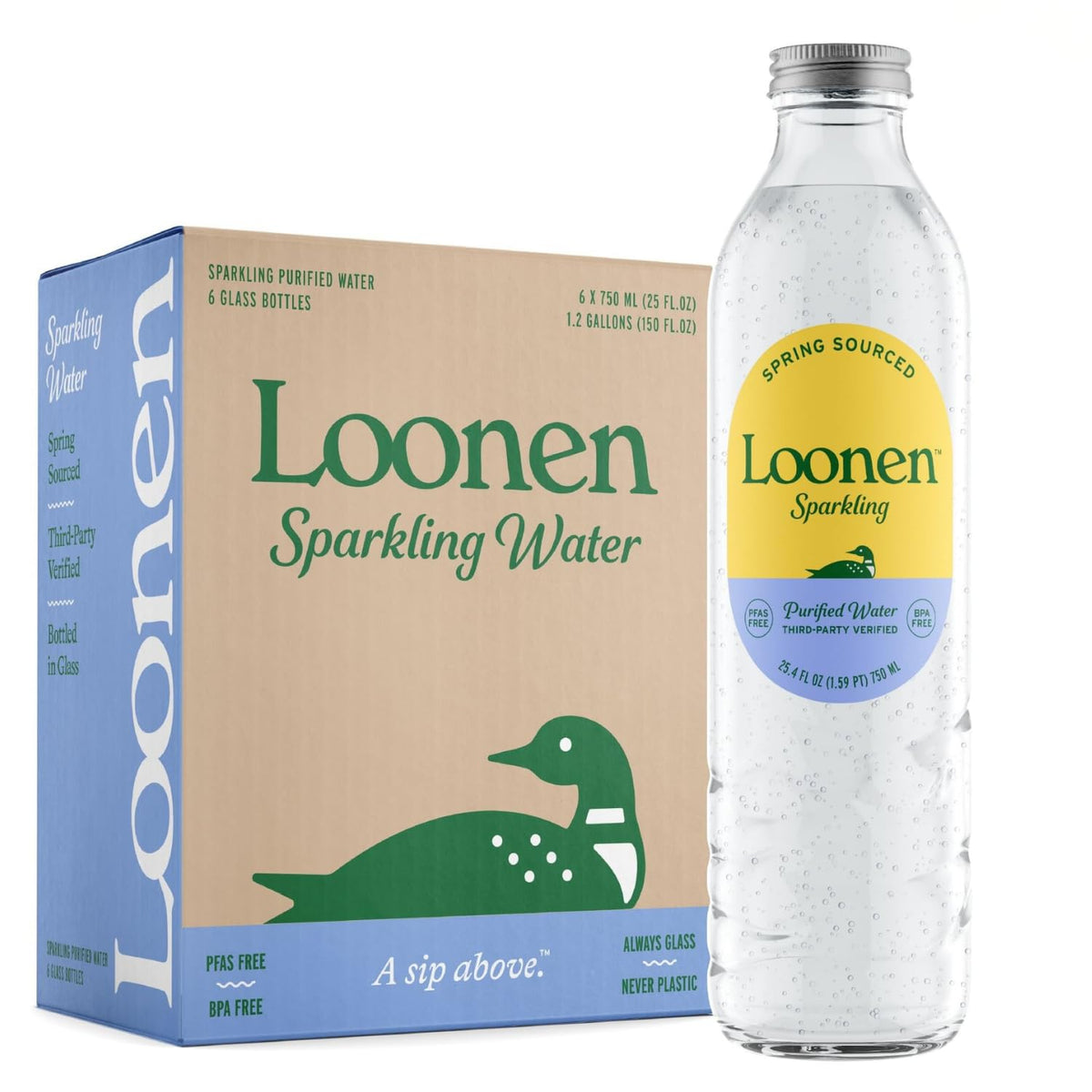 Loonen spring-sourced sparkling water in a glass bottle for pure hydration