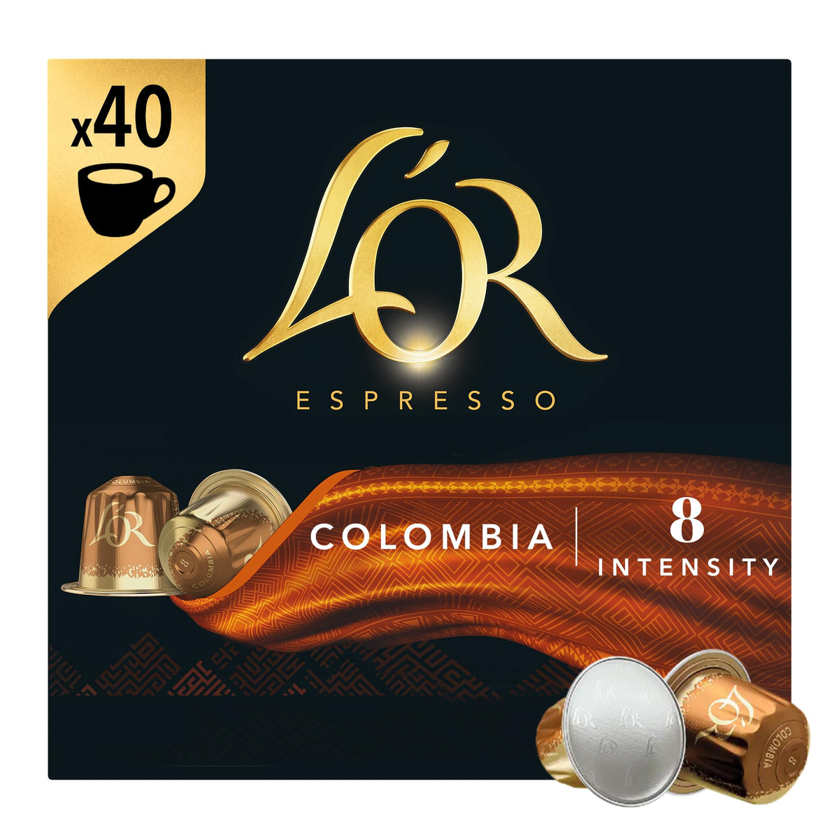 L'OR Colombia espresso capsules in a sleek aluminum pack for quick single-serve coffee