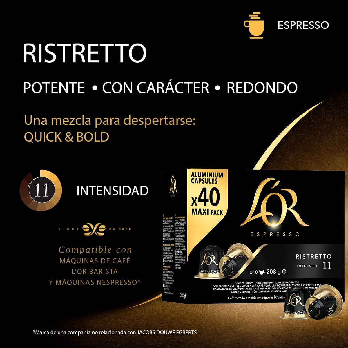 L'Or Espresso ristretto pods in aluminum capsules ready for Nespresso Original machines