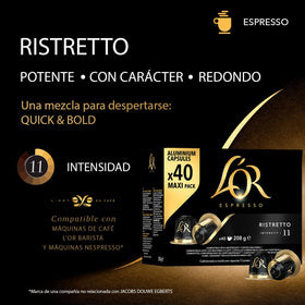 L'Or Espresso ristretto pods in aluminum capsules ready for Nespresso Original machines