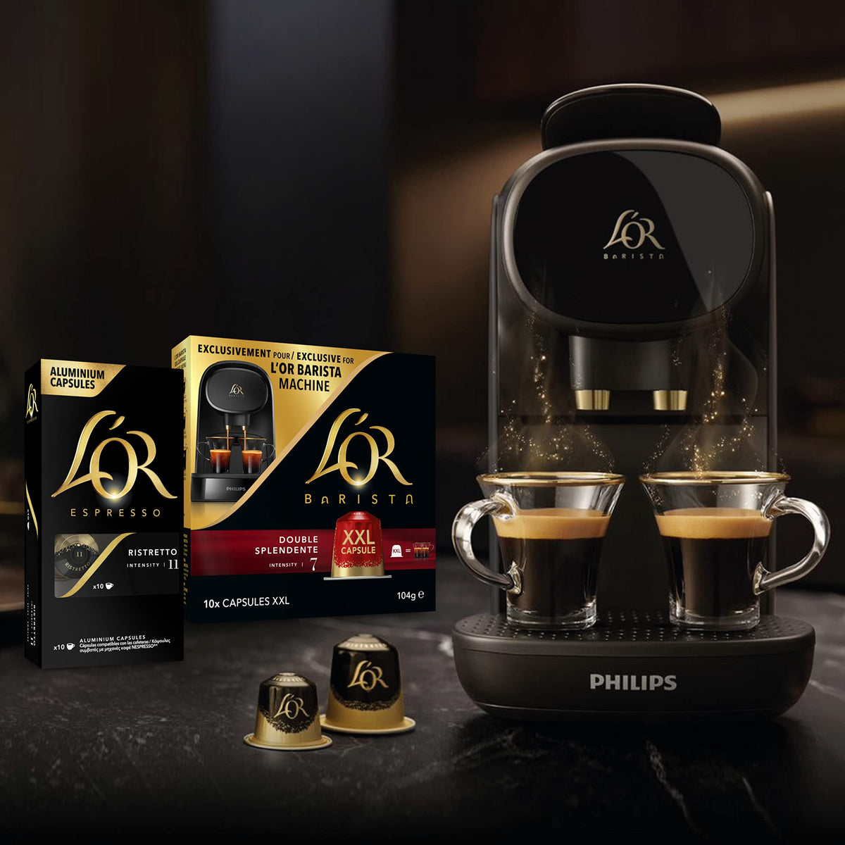 L'Or Espresso ristretto pods on the kitchen counter for quick café-style mornings