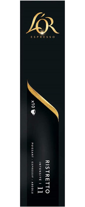 L'Or Espresso capsules aluminium pack closeup highlighting premium design and aroma protection.