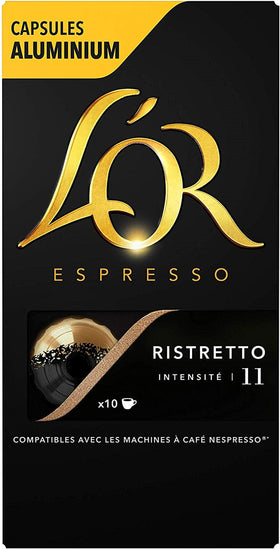 L'Or Espresso Café Ristretto aluminium capsules pack front, compatible with Nespresso machines.