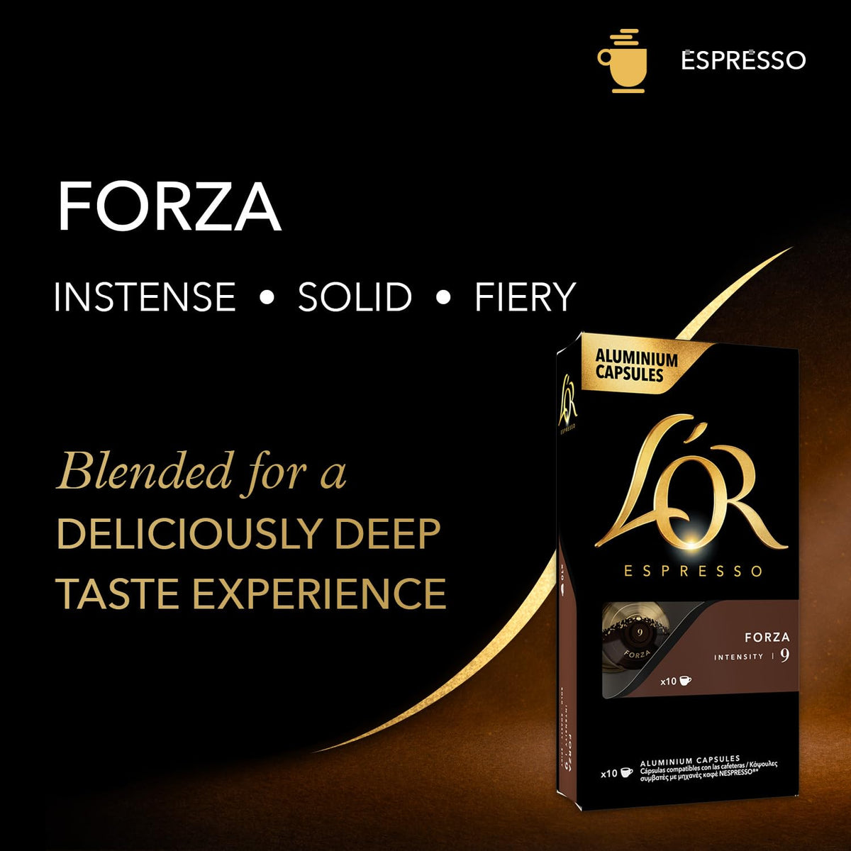 L'OR Forza espresso crema close-up after brewing.