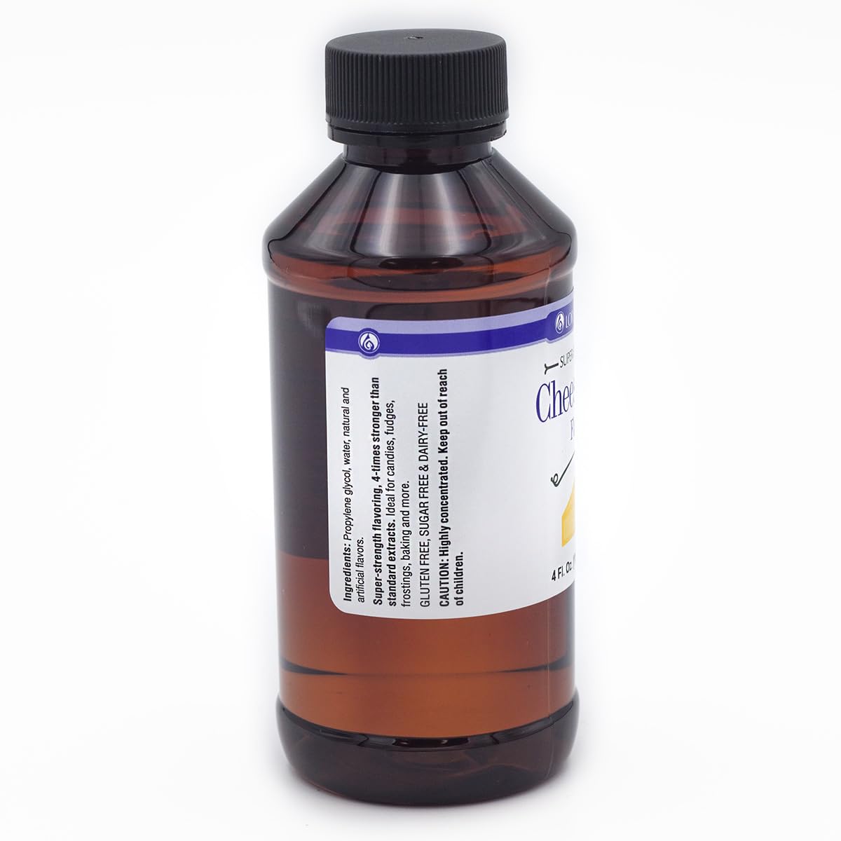 LorAnn Oils Cheesecake Flavor label close-up, bold cake and frosting potentials