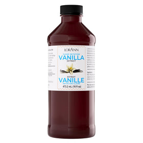 LorAnn Clear Imitation Vanilla Extract bottle keeps frostings bright and flavorful.