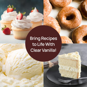 Pouring LorAnn Clear Imitation Vanilla Extract adds consistent vanilla aroma to batters.