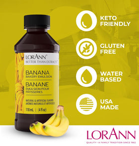LorAnn Oils Banana Bakery Emulsion versatile for desserts and banana flavoring.
