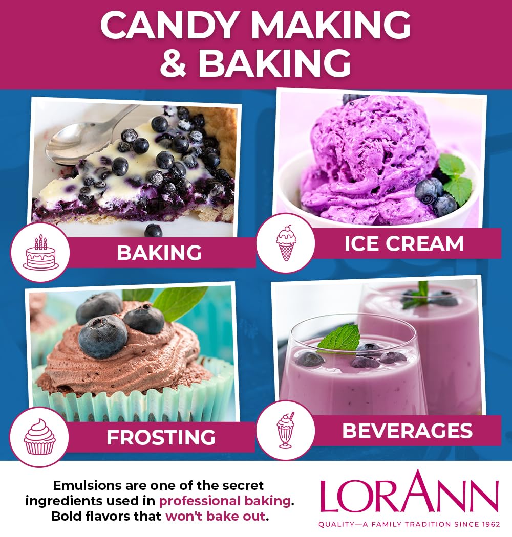 LorAnn Oils Blueberry Bakery Emulsion close-up on cake-crumb texture for rich flavor.