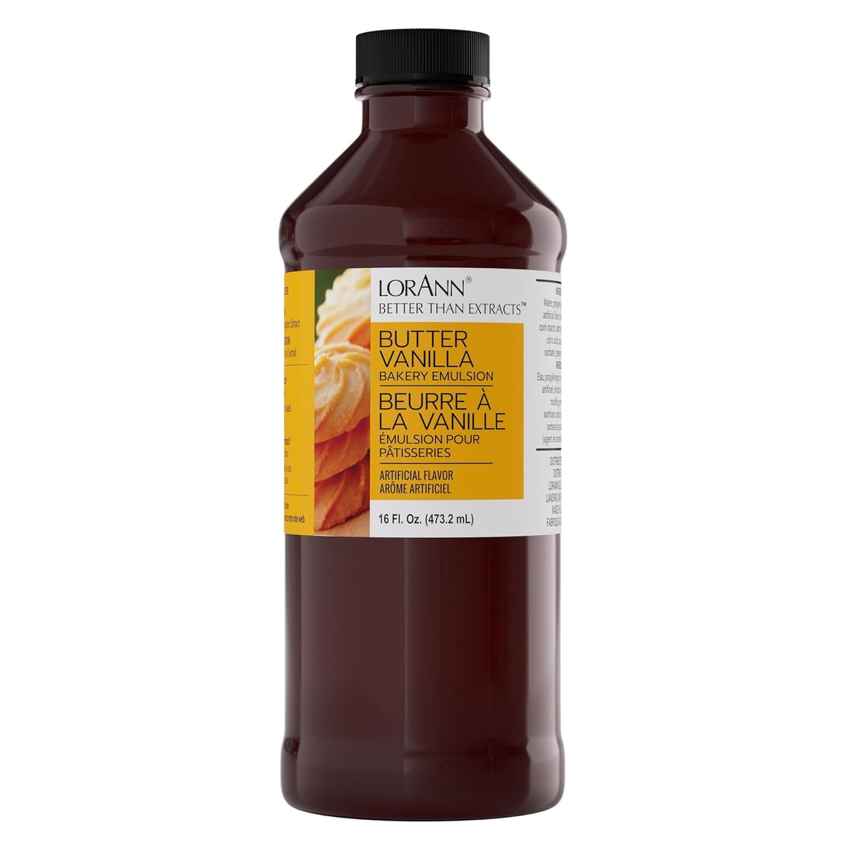 LorAnn Oils Butter Vanilla Emulsion bottle enhances fruit tones in bakery recipes