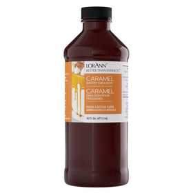 LorAnn Oils Caramel Bakery Emulsion bottle highlighting rich caramel flavor for baking.