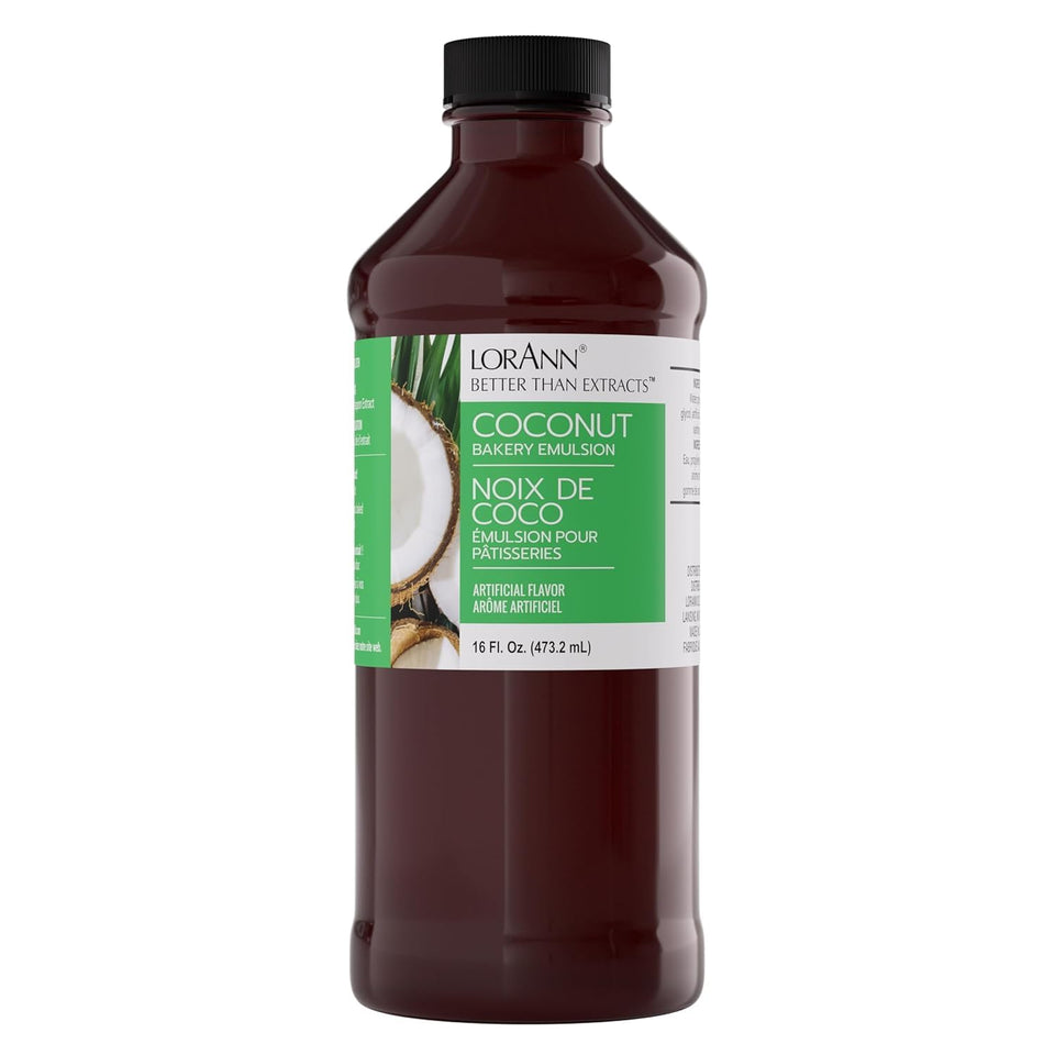 LorAnn Oils Coconut Bakery Emulsion bottle front with rich coconut flavor for baking.