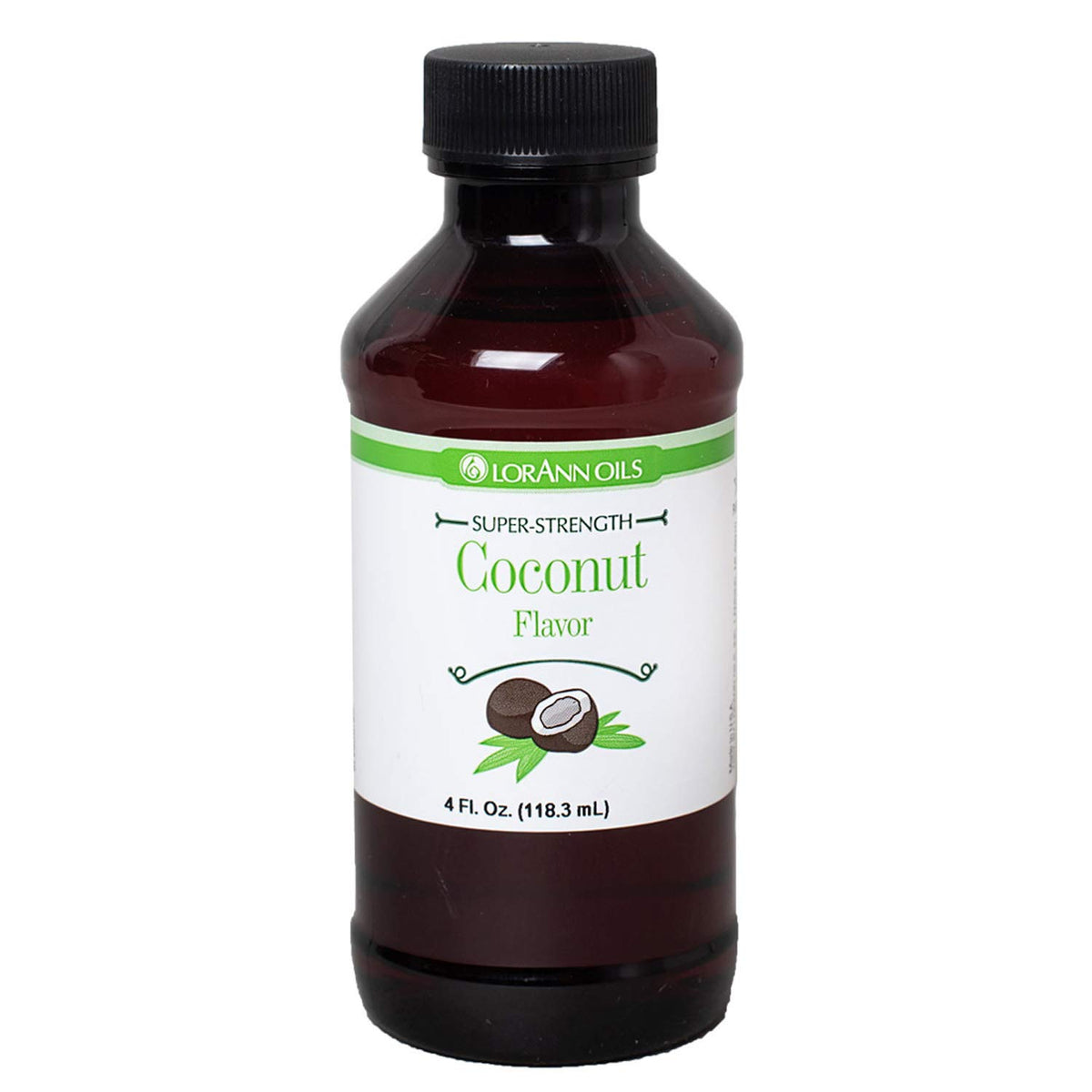 LorAnn Oils Coconut SS Flavor bottle closeup adds tropical aroma to desserts.