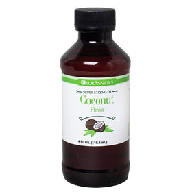 LorAnn Oils Coconut SS Flavor bottle closeup adds tropical aroma to desserts.