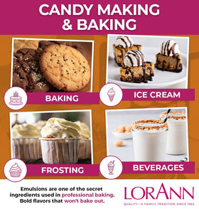 Closeup label of LorAnn Oils Cookie Butter Bakery Emulsion showing gluten free and keto-friendly option