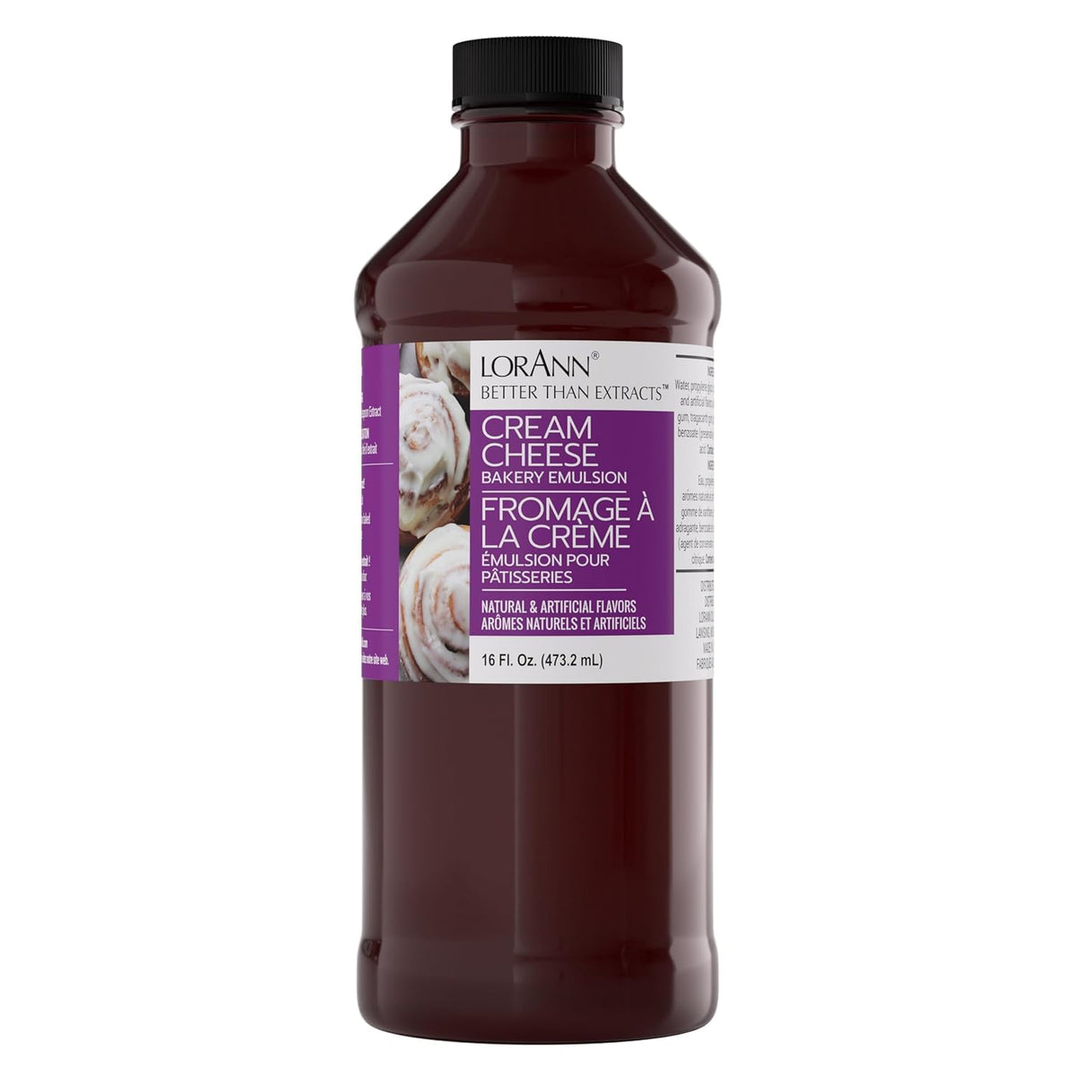 LorAnn Oils Cream Cheese Emulsion bottle boosts fruit tones in cakes.