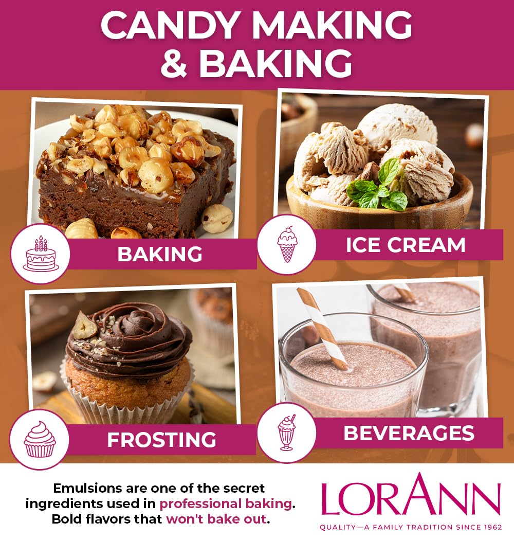 LorAnn Oils Hazelnut Bakery Emulsion close-up bottle showcasing bakery-grade flavor.