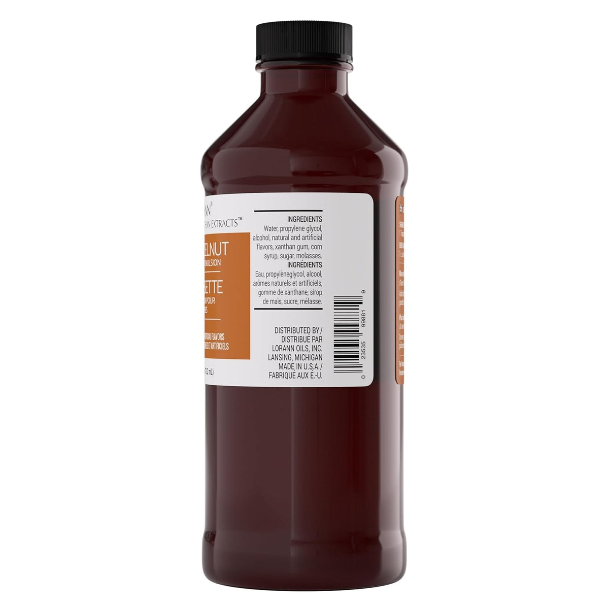 LorAnn Oils Hazelnut Emulsion bottle notes gluten-free and keto-friendly use.