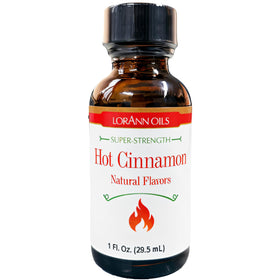 LorAnn Oils Hot Cinnamon bottle 1oz highlighting bold flavor for candies.