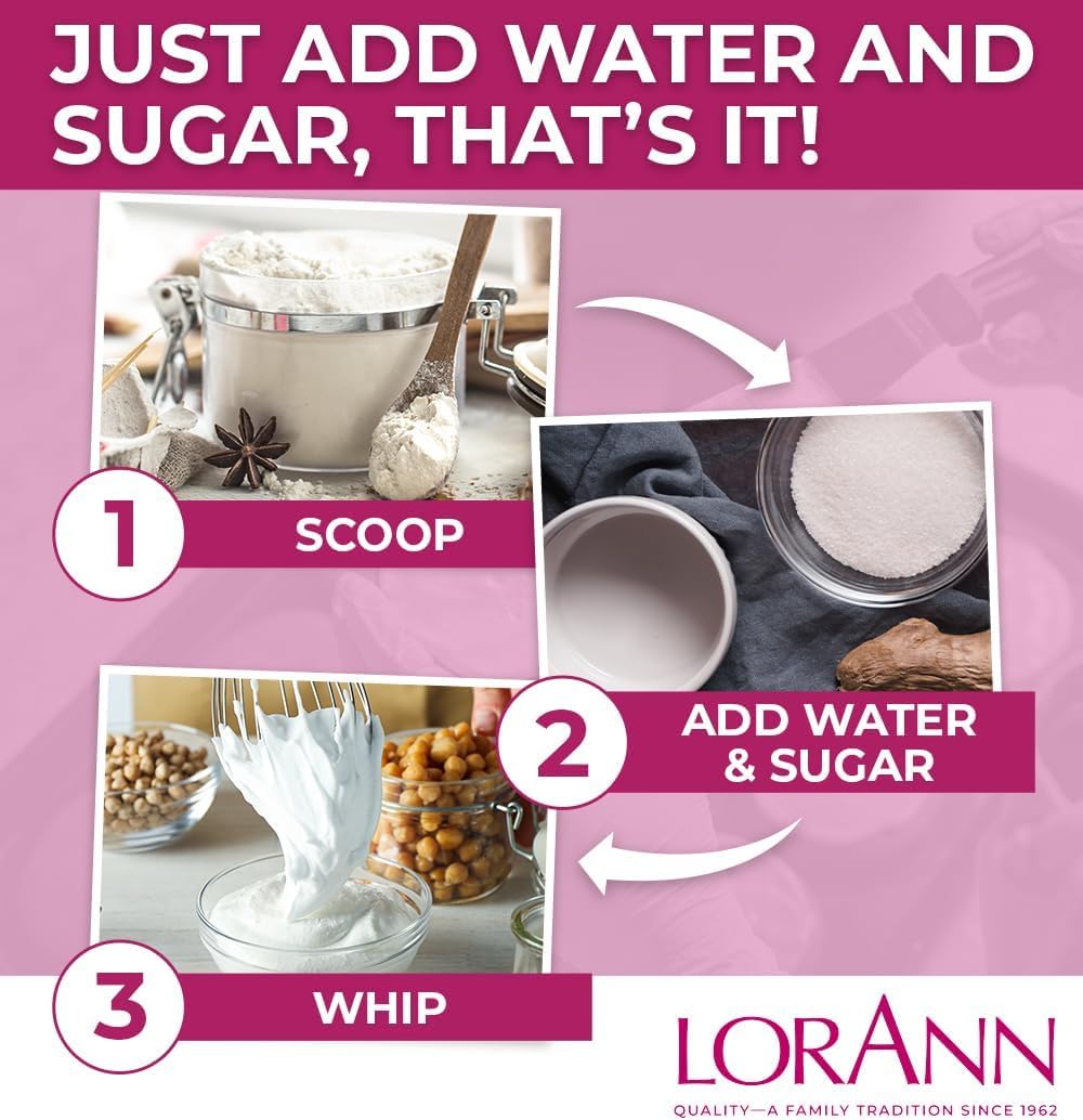 Kosher label and allergen information on LorAnn Meringue Powder jar.